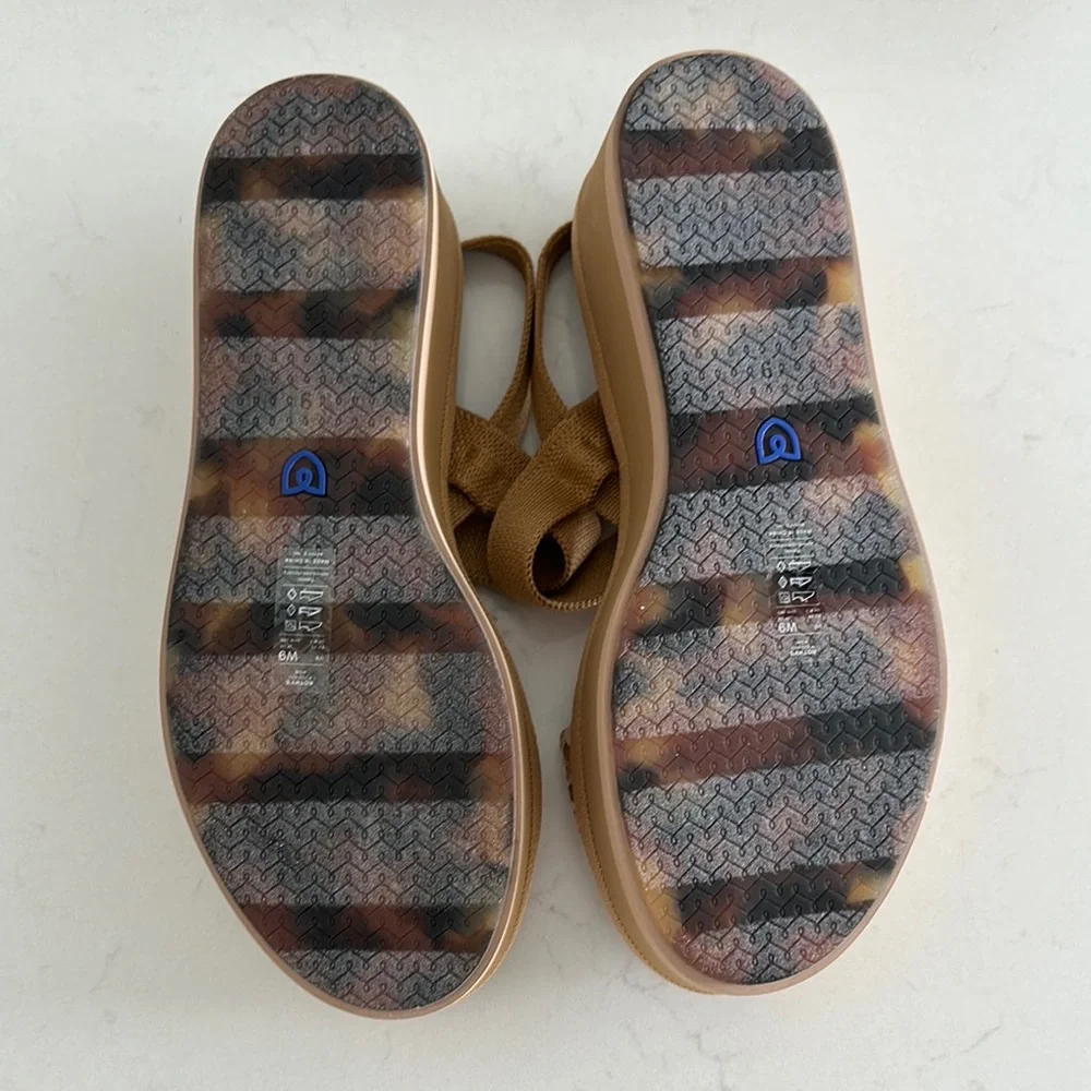 Rothy's Tan and Cream Braided Strap Platform Sandals